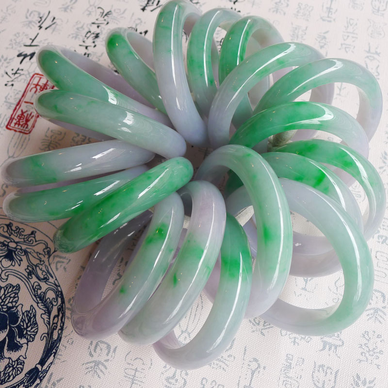 天然翡翠原石冰種玉手鐲緬甸a貨老坑會卡半明毛料女陽綠飄花正品