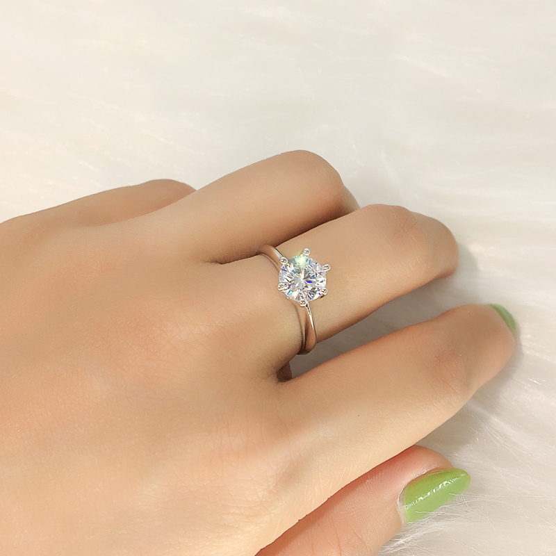 六爪仿真歐美單鉆戒女款純銀925結婚求婚八心八箭鋯鉆石戒指